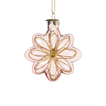 Kersthanger bloem - roze - 8.5x8x3.4 cm